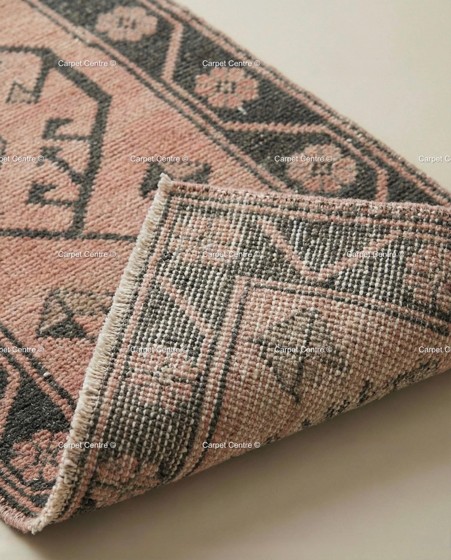 Muted Pink Oushak Turkish Runner, Hand-Knotted Wool Geometric Rug, Boho Hallway Mat