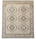 Handknotted Oushak Rug | Neutral Beige Wool Turkish Tribal Carpet