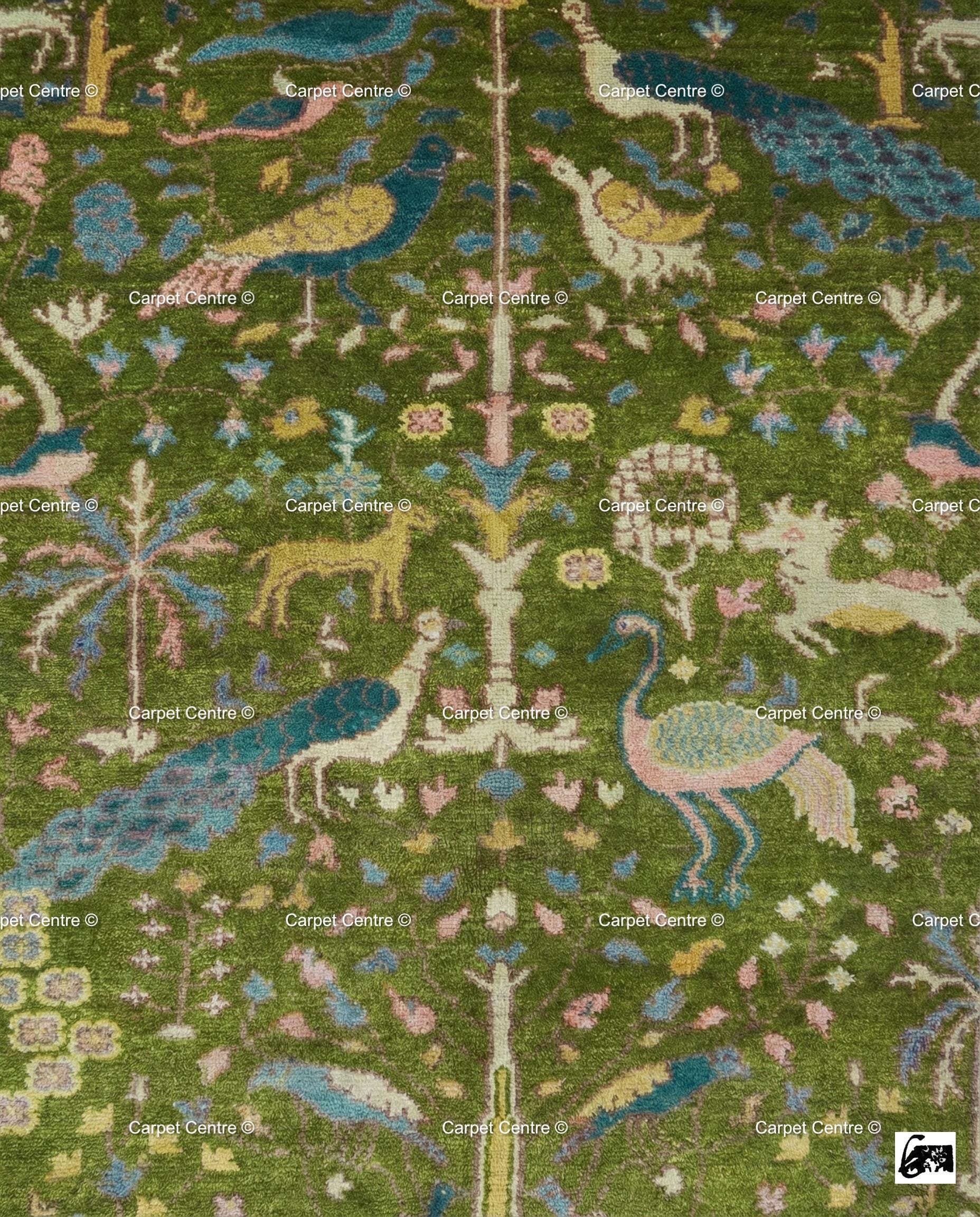 Green Peacock Oushak Rug – Hand Knotted Wool Turkish Rug, 8x10 ft