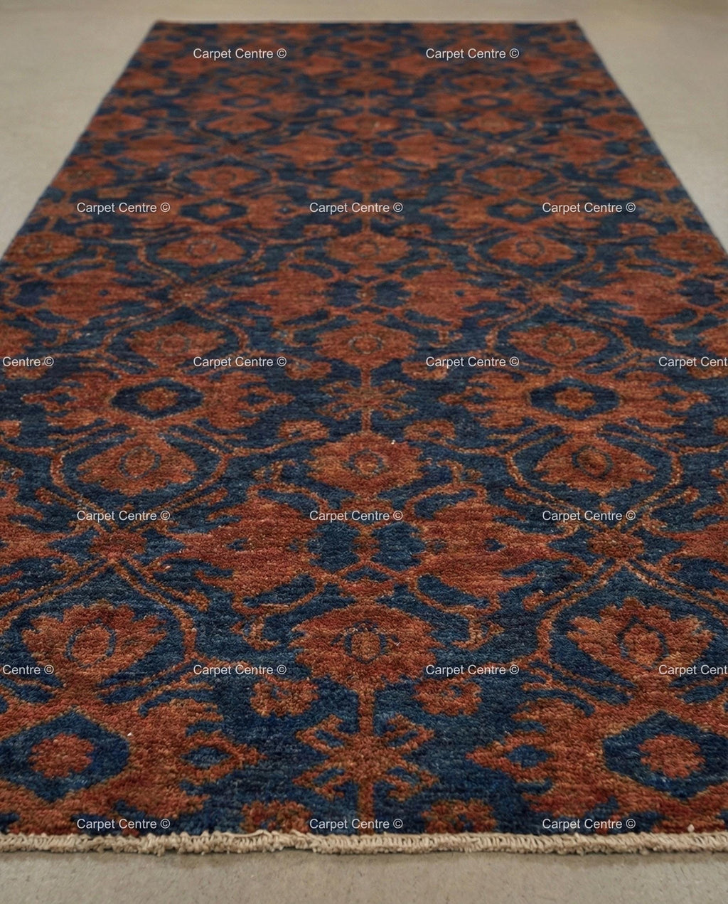 Hand Knotted Wool Rug, Navy Blue Oushak Runner, William Morris Style