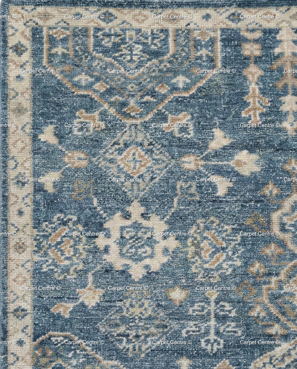 Indigo Blue Oushak Rug, Hand-Knotted Wool Tribal Geometric Carpet, Living Room Bedroom Decor