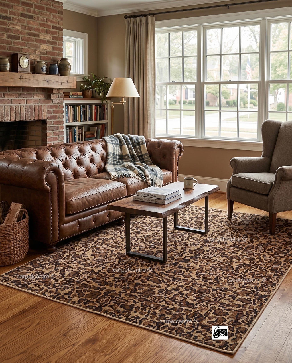 Hand Knotted Leopard Print Oushak Rug | Wool Turkish Area Carpet, Earth Tone Safari Decor