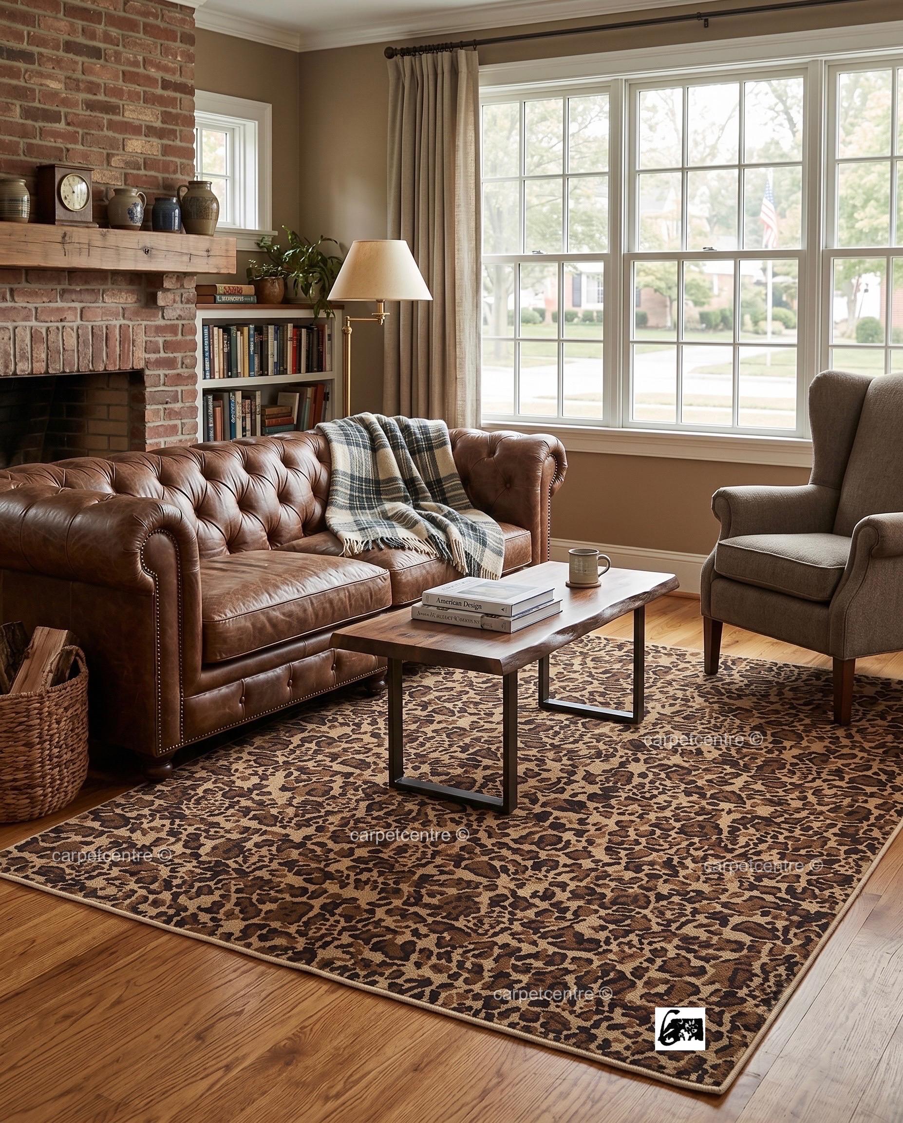 Hand Knotted Leopard Print Oushak Rug | Wool Turkish Area Carpet, Earth Tone Safari Decor
