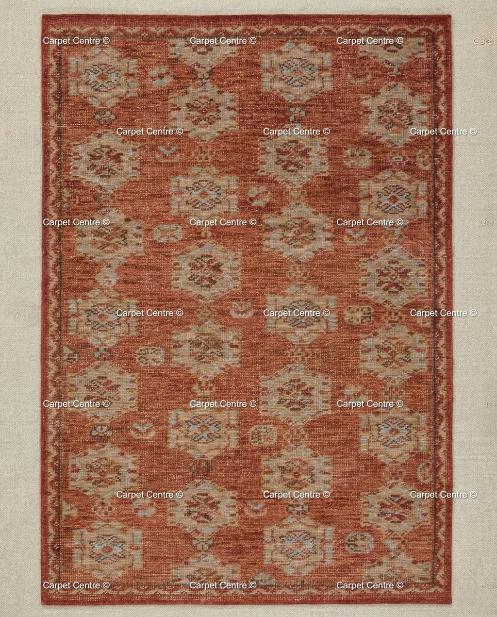Hand-Knotted Oushak Rug – Terracotta Rust Wool Pile, Geometric Turkish Style 8x10 9x12 10x14 Area Rug Bedroom Living Room