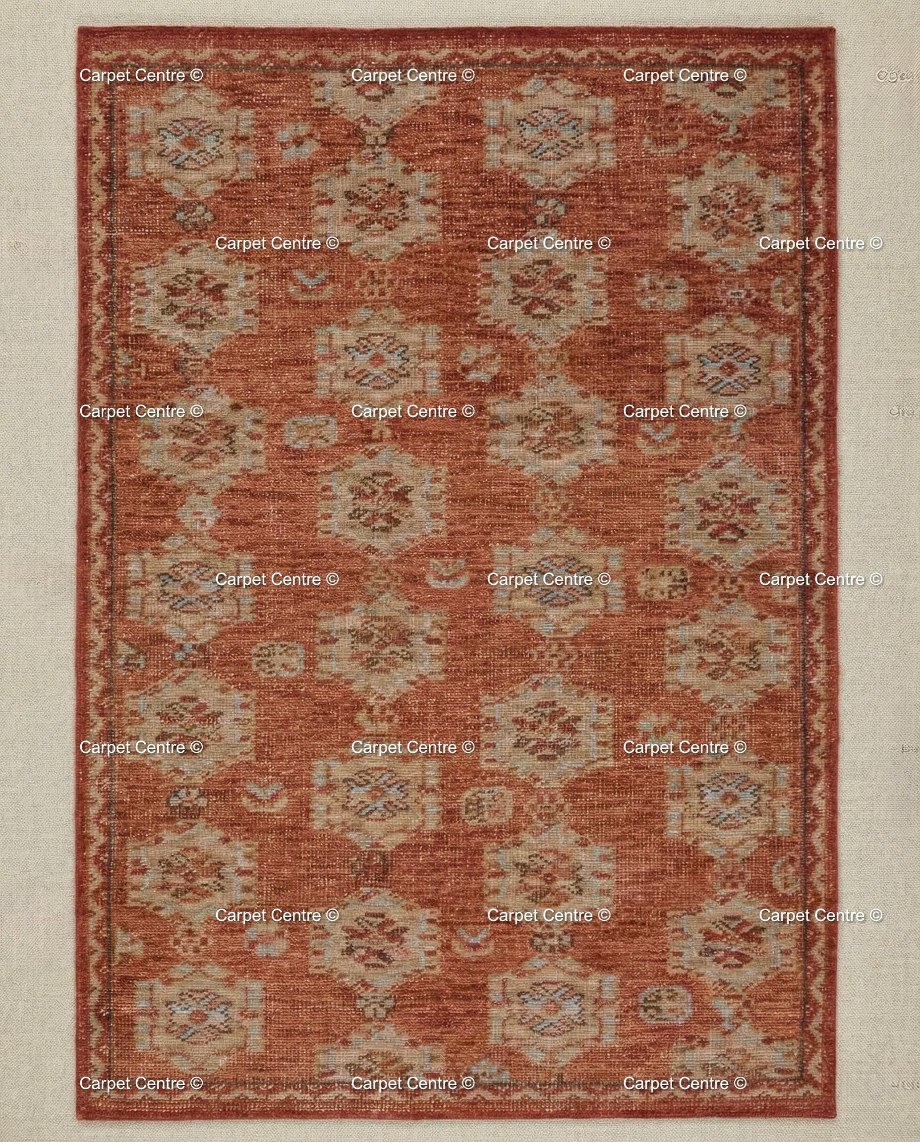 Hand-Knotted Oushak Rug – Terracotta Rust Wool Pile, Geometric Turkish Style 8x10 9x12 10x14 Area Rug Bedroom Living Room