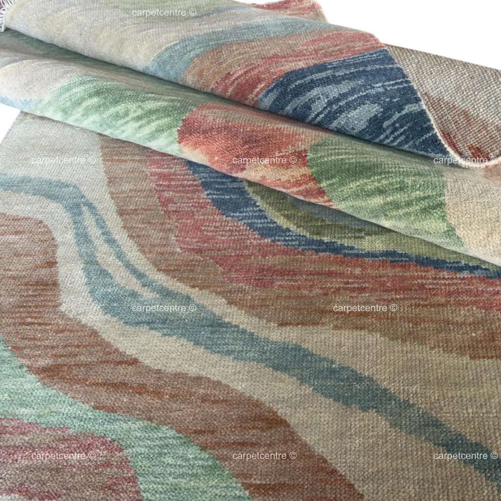 Hand Knotted Abstract Oushak Rug, 100% New Zealand Wool, Organic Waves Design