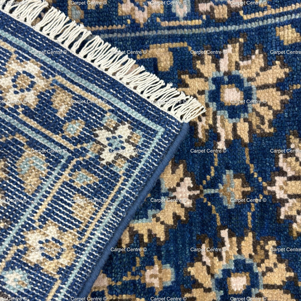 Hand-Knotted Wool Runner Rug | Navy Blue Oushak Floral Hallway Carpet