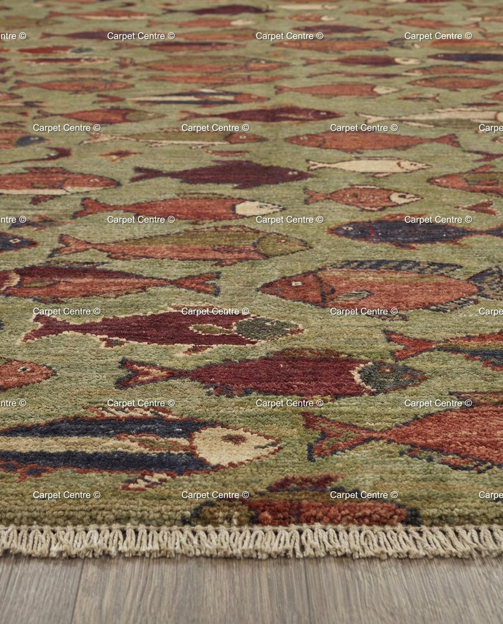 Hand Knotted Wool Fish Rug, Turkish Oushak Style, Lake House Decor