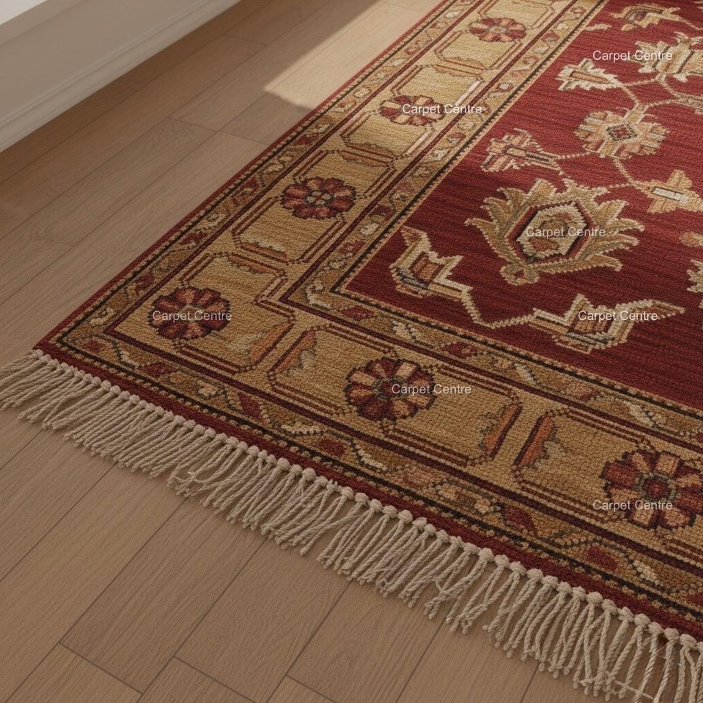 Hand-Knotted Oushak Wool Runner Rug, Wine Red Floral, Custom Size
