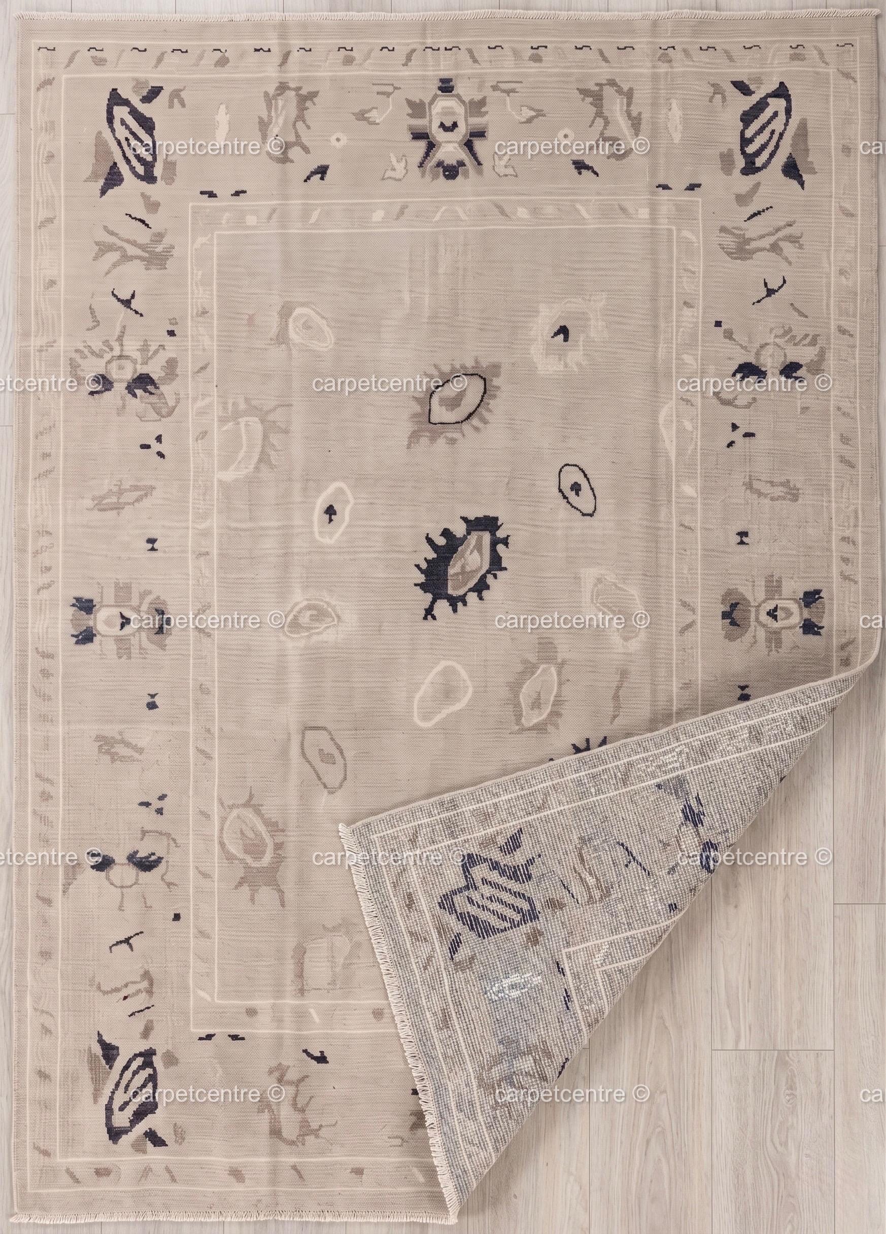 Hand Knotted Oushak Wool Rug | Neutral Beige Tribal Abstract Area Rug