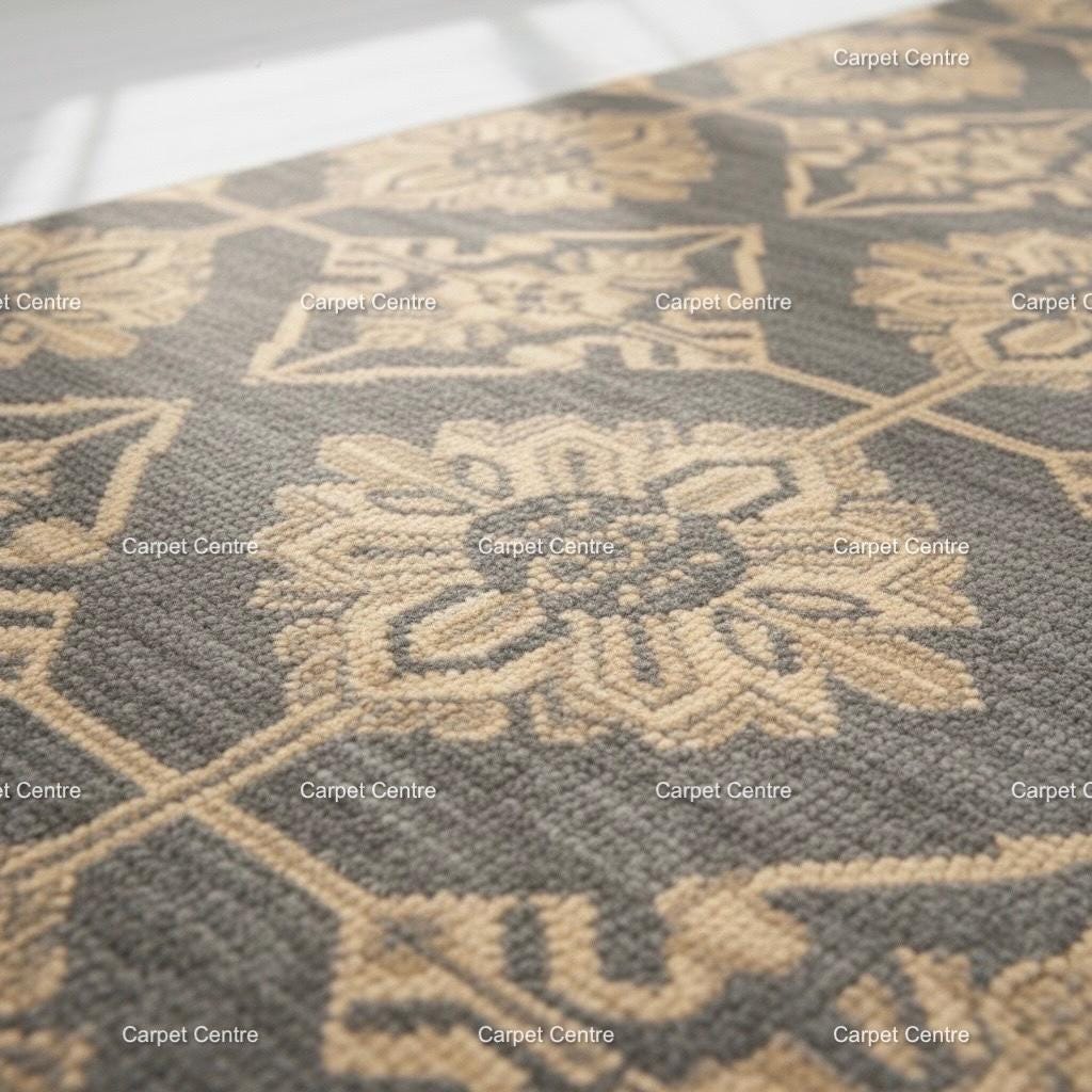 Hand-Knotted Wool Runner Rug, Charcoal Gray Oushak Style, Geometric Medallion