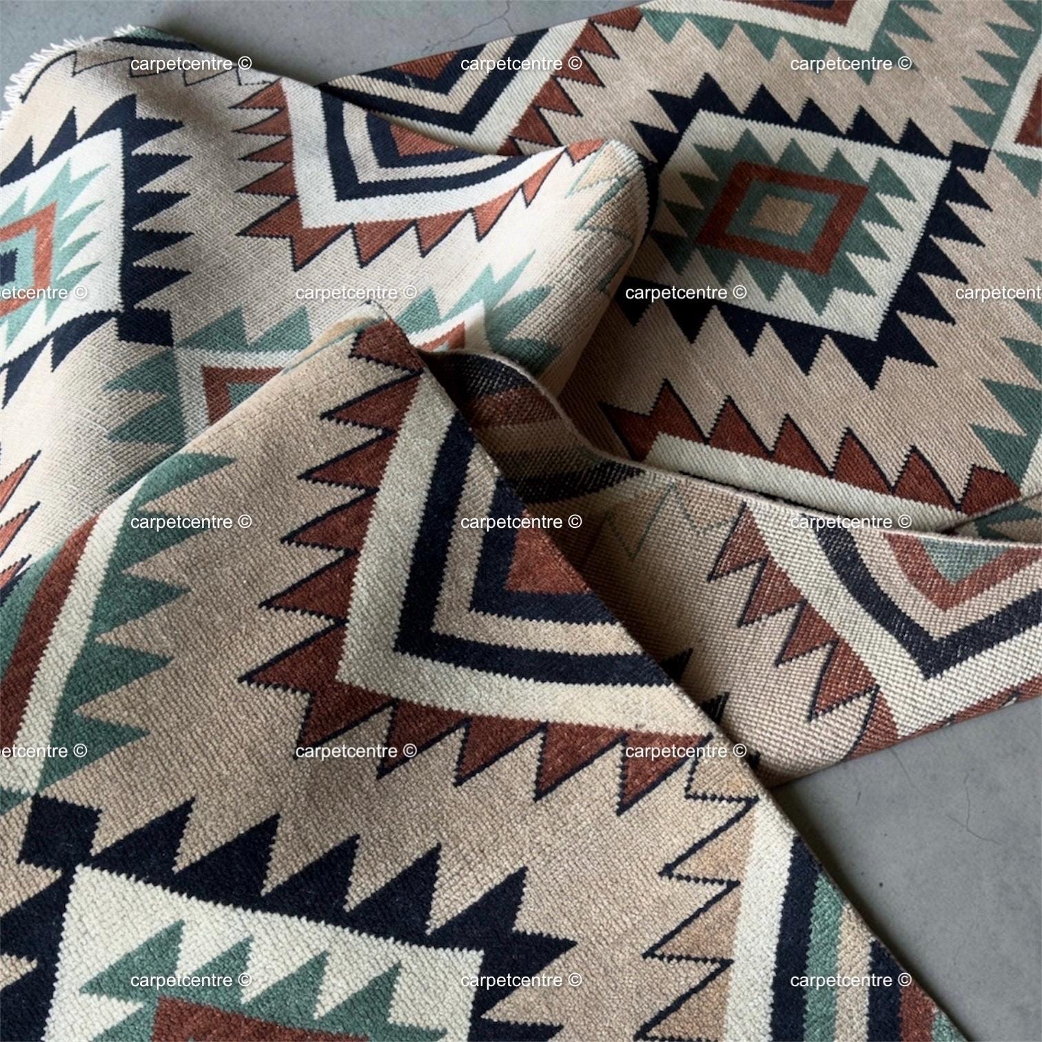 Southwestern Geometric Oushak Runner Rug | Earth Tone Tribal Hallway Carpet