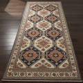 Hand-Knotted Wool Runner Rug, Navy Blue Terracotta Hexagon, Oushak Style