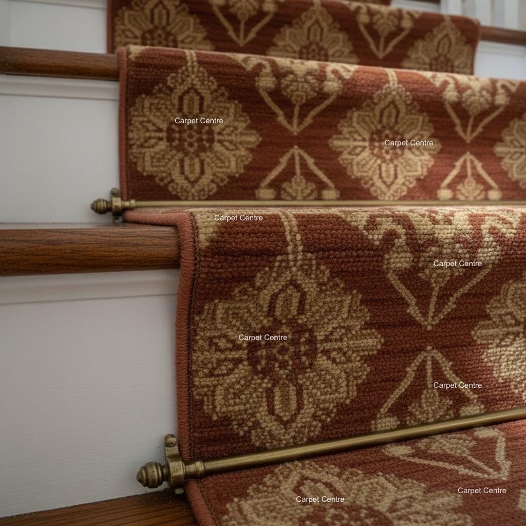 Hand-Knotted Terracotta Wool Runner Rug, Oushak Geometric Hallway Rug