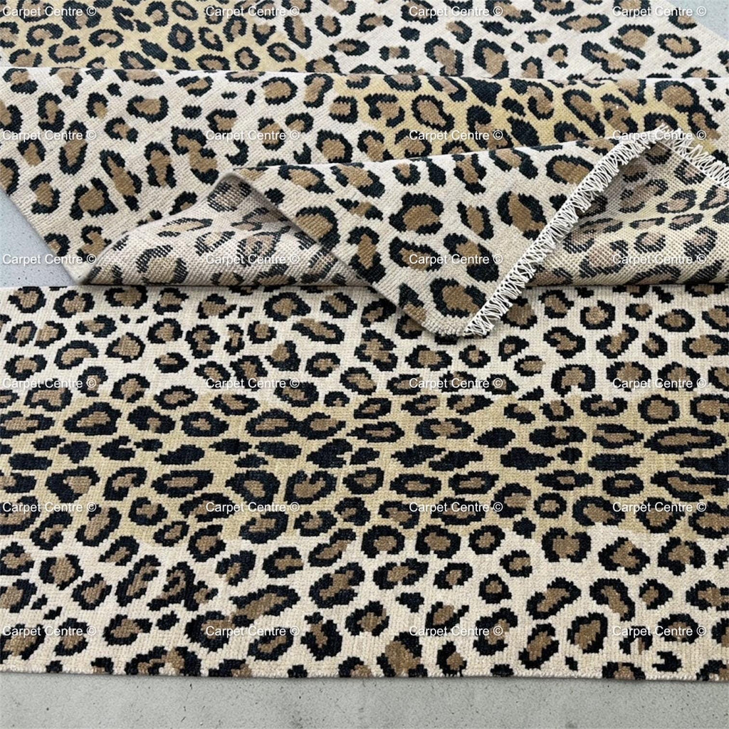 Hand Knotted Wool Leopard Print Oushak Rug, Turkish Knot Animal Area Rug