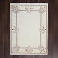 Handwoven Ivory Wool Rug: Vintage Persian Floral Art Silk