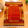 Hand Knotted Wool Rug | Terracotta & Gold Geometric, Indian Artisan Made (7'9" x 5'7")