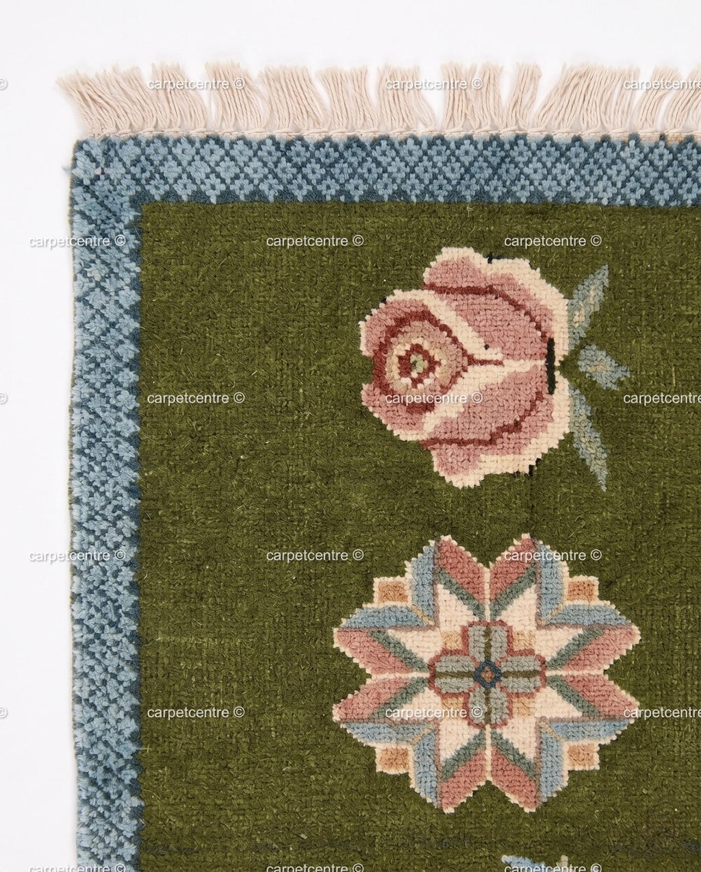 Handmade Wool Runner Rug – Olive Green Wildflower Botanical Carpet (Custom Sizes)