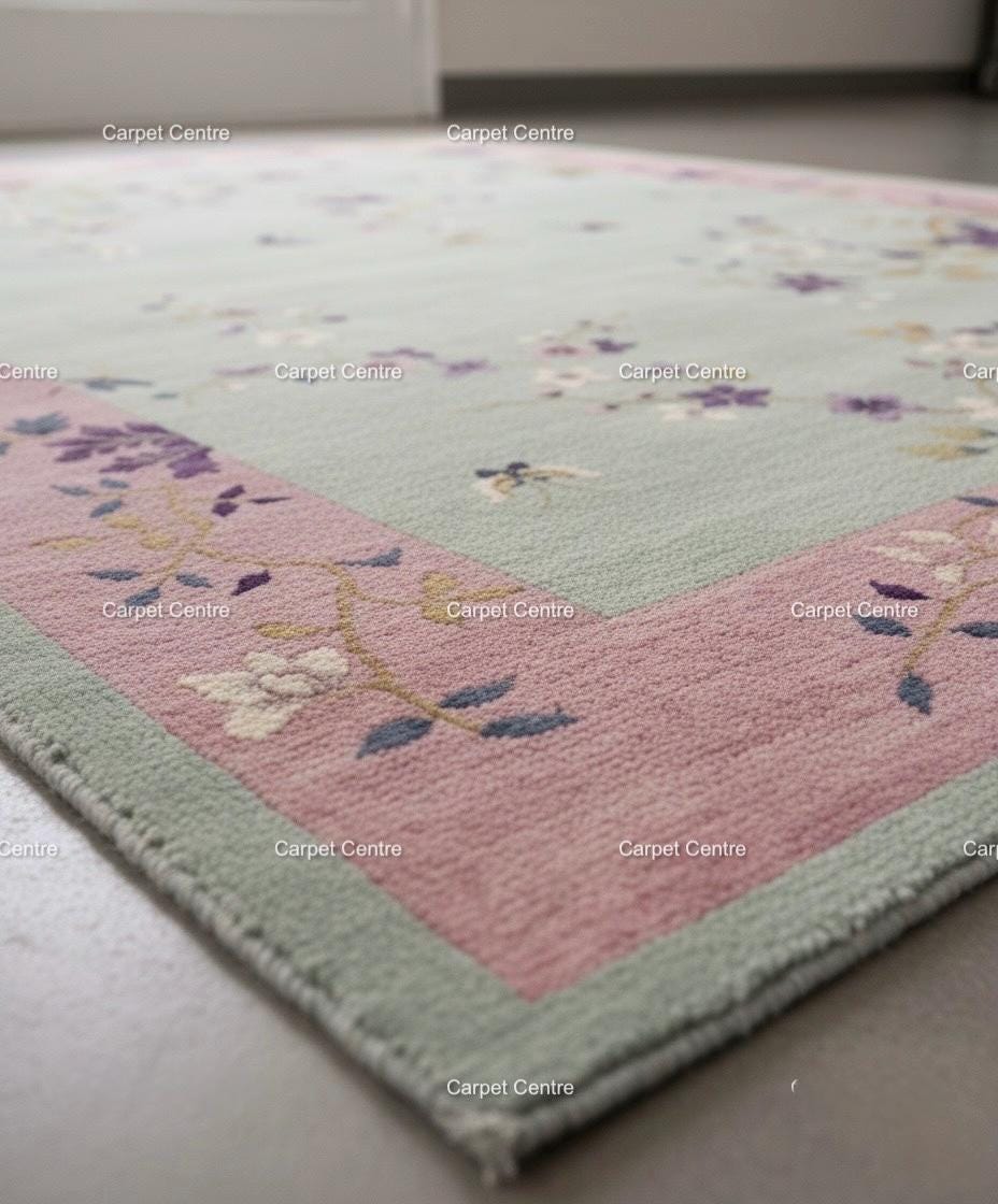 Hand-Knotted Oushak Wool Rug: Pastel Chinoiserie Floral Design