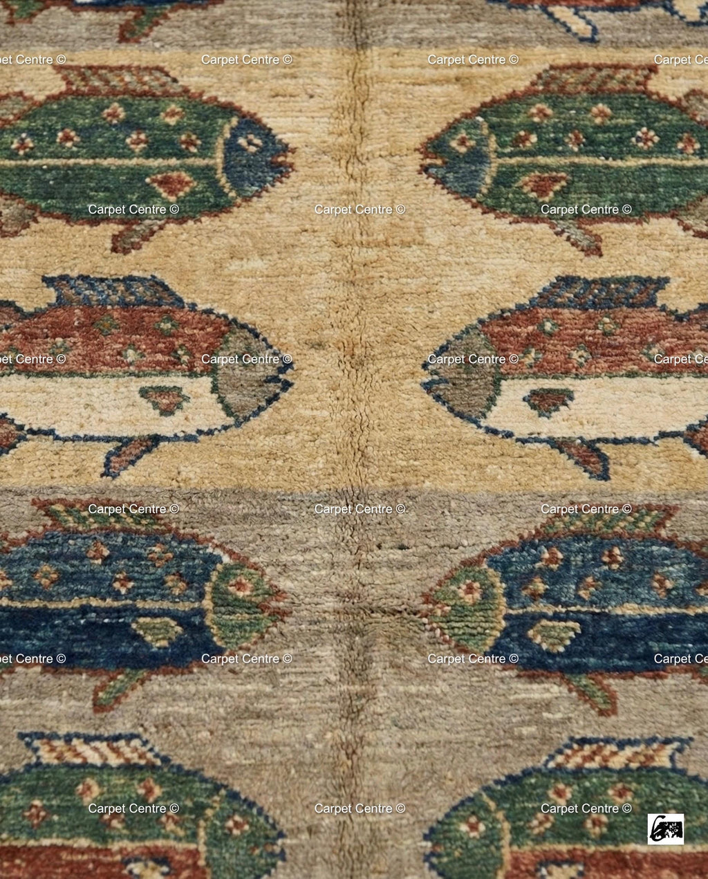 Handmade Wool Fish Rug, Turkish Oushak, Coastal Cabin Decor