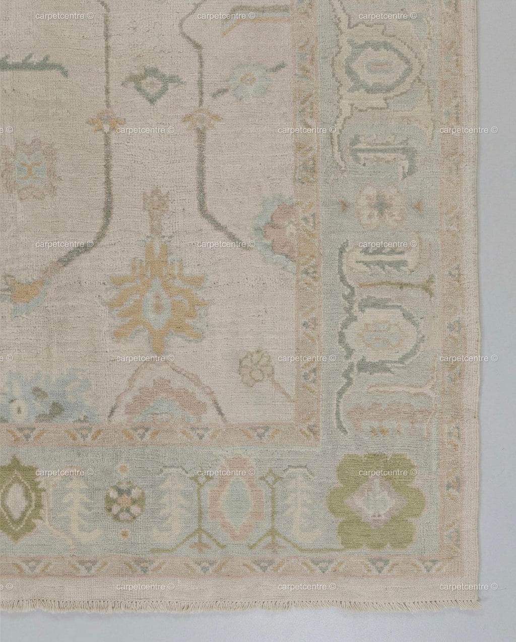 Hand-Knotted Wool Oushak Rug | Muted Sage, Sky Blue, Pastel Tones | 8x10 Area Rug