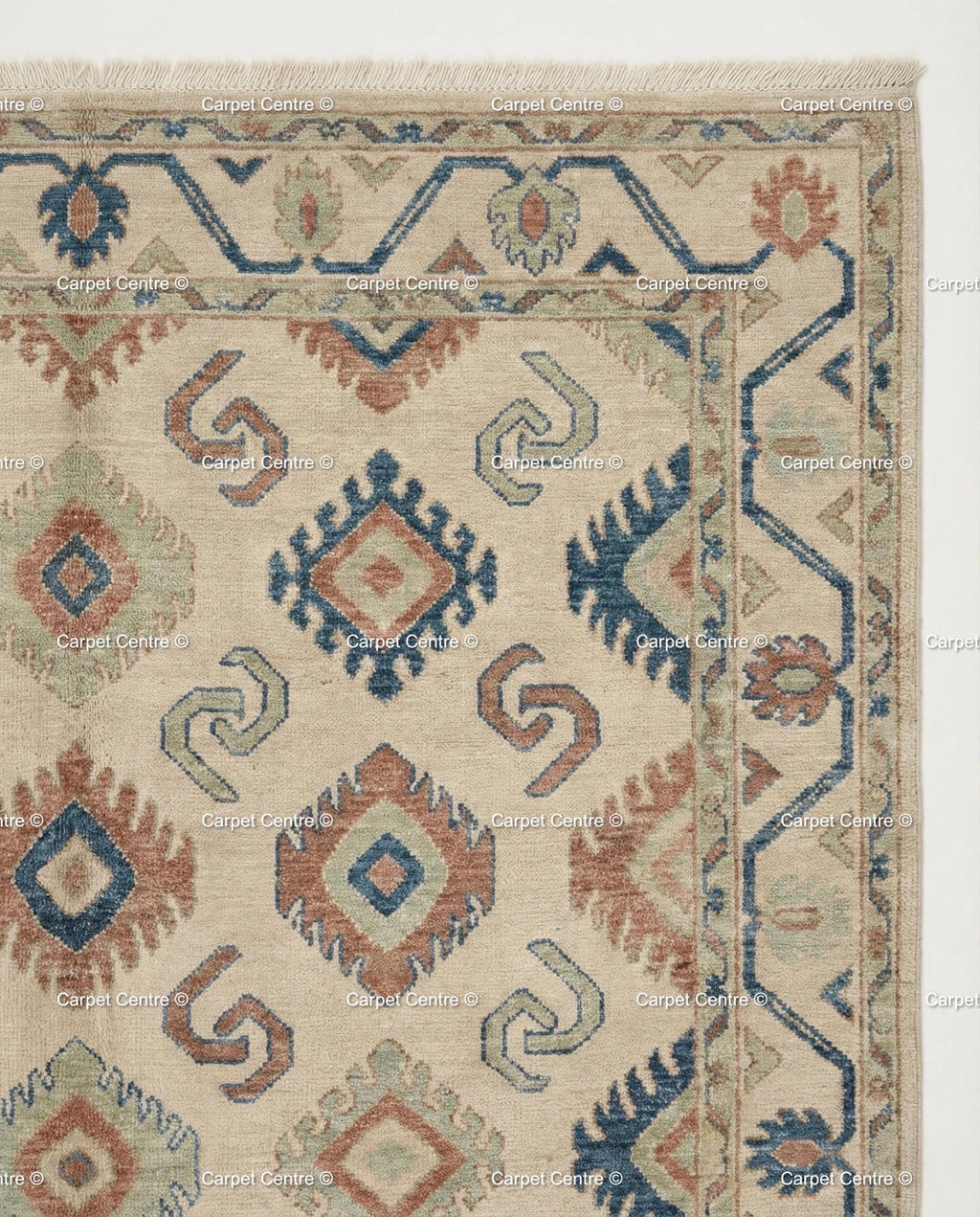 Hand Knotted Oushak Wool Rug, Geometric Diamond, Boho Home Decor