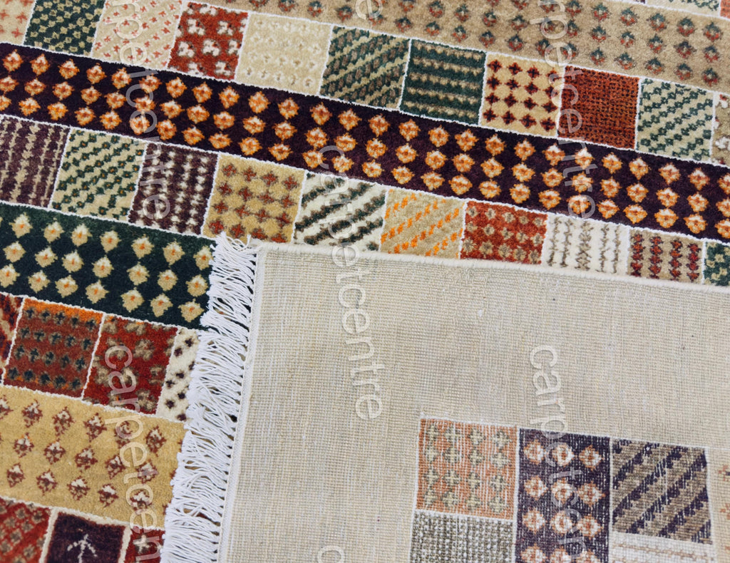 Hand-Knotted Wool Area Rug | Patchwork Tribal Geometric Design (8x6)