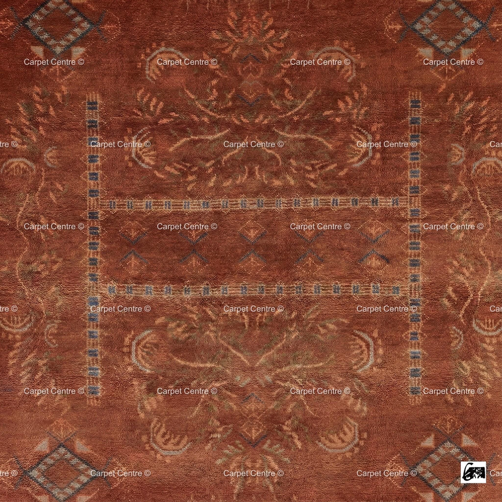 Hand Knotted Oushak Rug, Terracotta Rust Wool Pile, Turkish Knot Area Rug