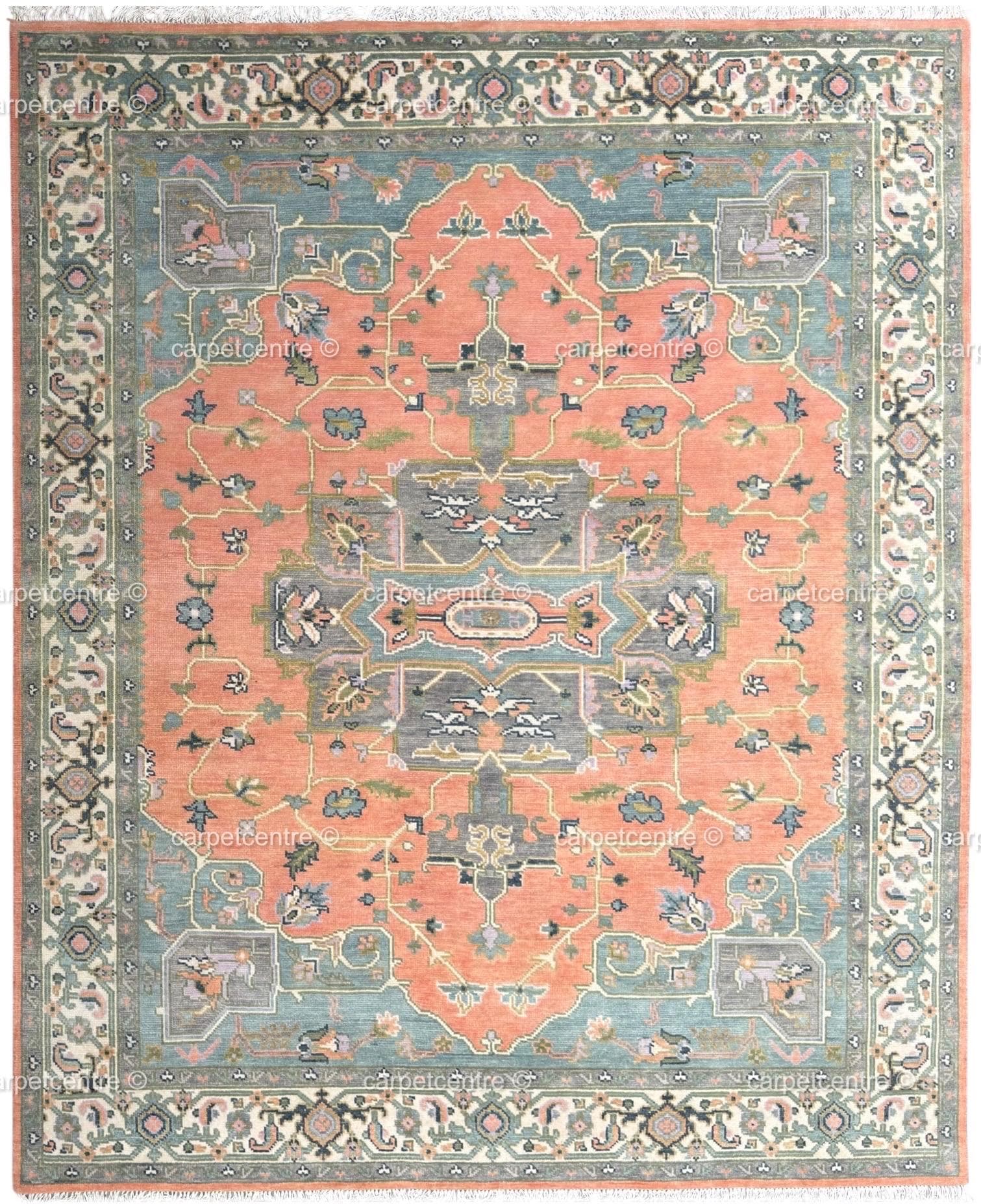 8x10 Coral Oushak Rug, Hand Knotted Wool Rug, Turkish Knot Area Rug, Vintage Turkish Rug, New Zealand Wool Rug, Handmade Custom Size Rug