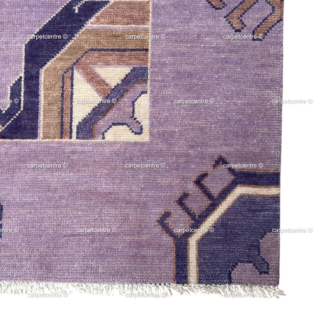 Hand Knotted Wool Oushak Rug, Lavender Lilac Geometric Turkish Carpet, Pastel Boho Nursery Decor