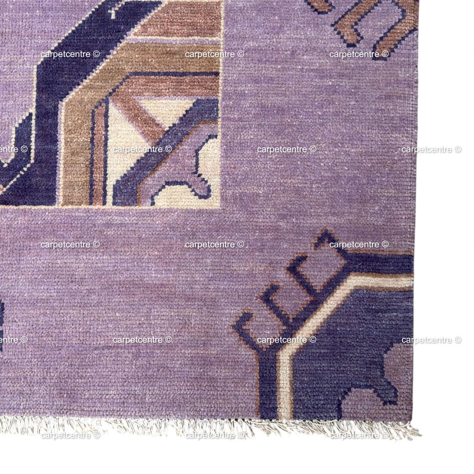Hand Knotted Wool Oushak Rug, Lavender Lilac Geometric Turkish Carpet, Pastel Boho Nursery Decor