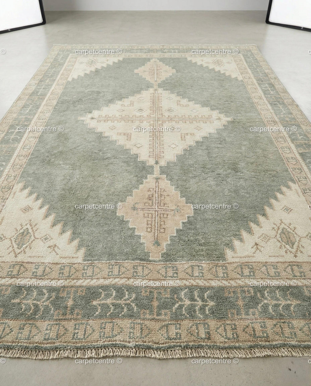 Hand Knotted Wool Rug, Muted Sage Green Pastel Turkish Style Area Rug