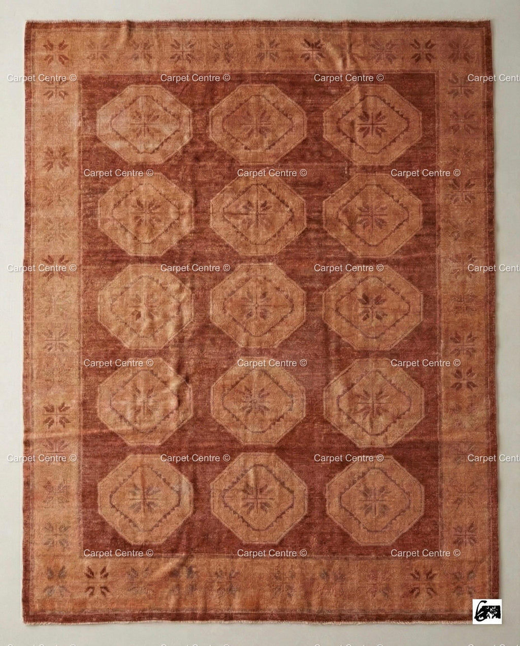 Hand-Knotted Oushak Rug | Terracotta Geometric Medallion, Southwestern Decor