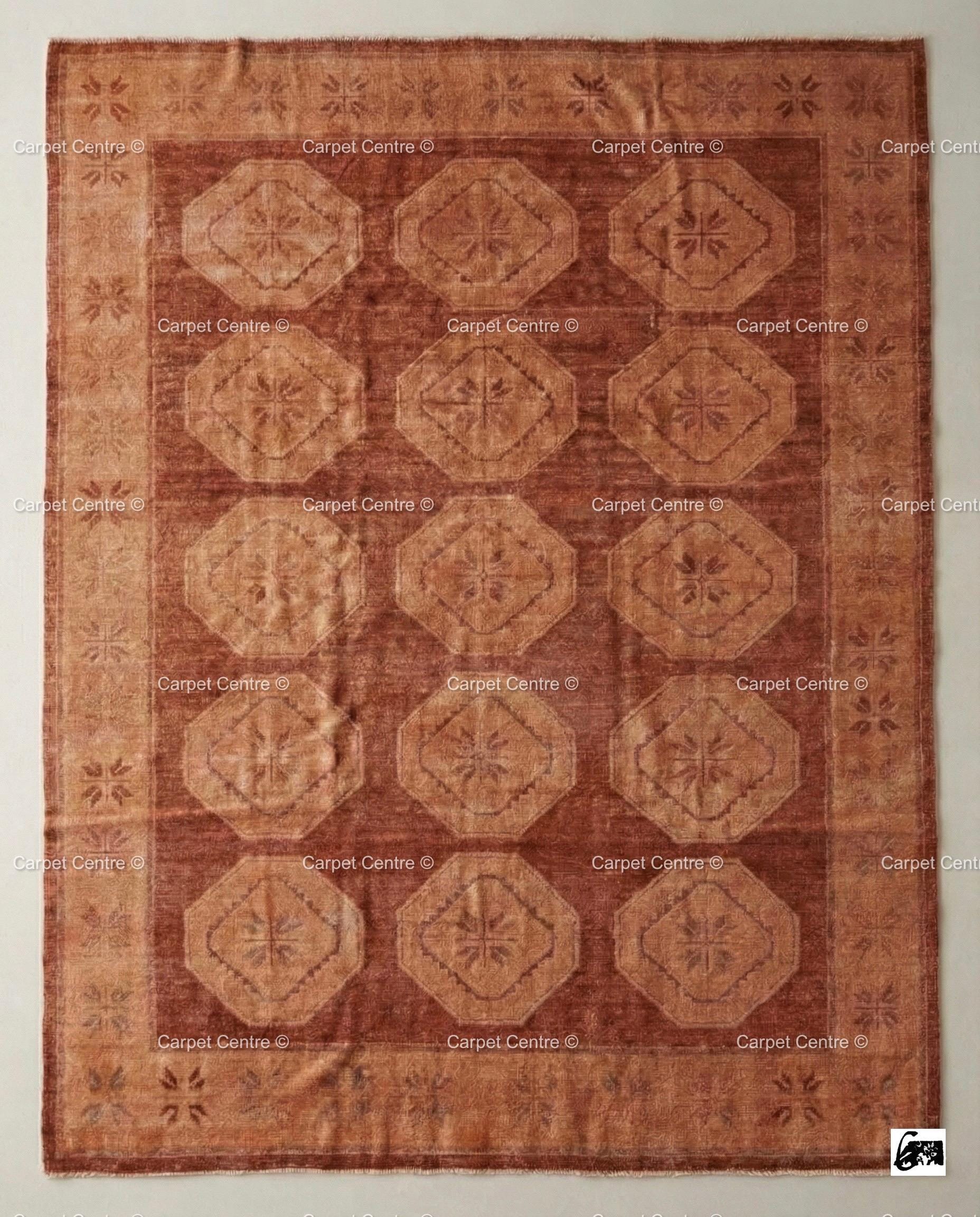 Hand-Knotted Oushak Rug | Terracotta Geometric Medallion, Southwestern Decor