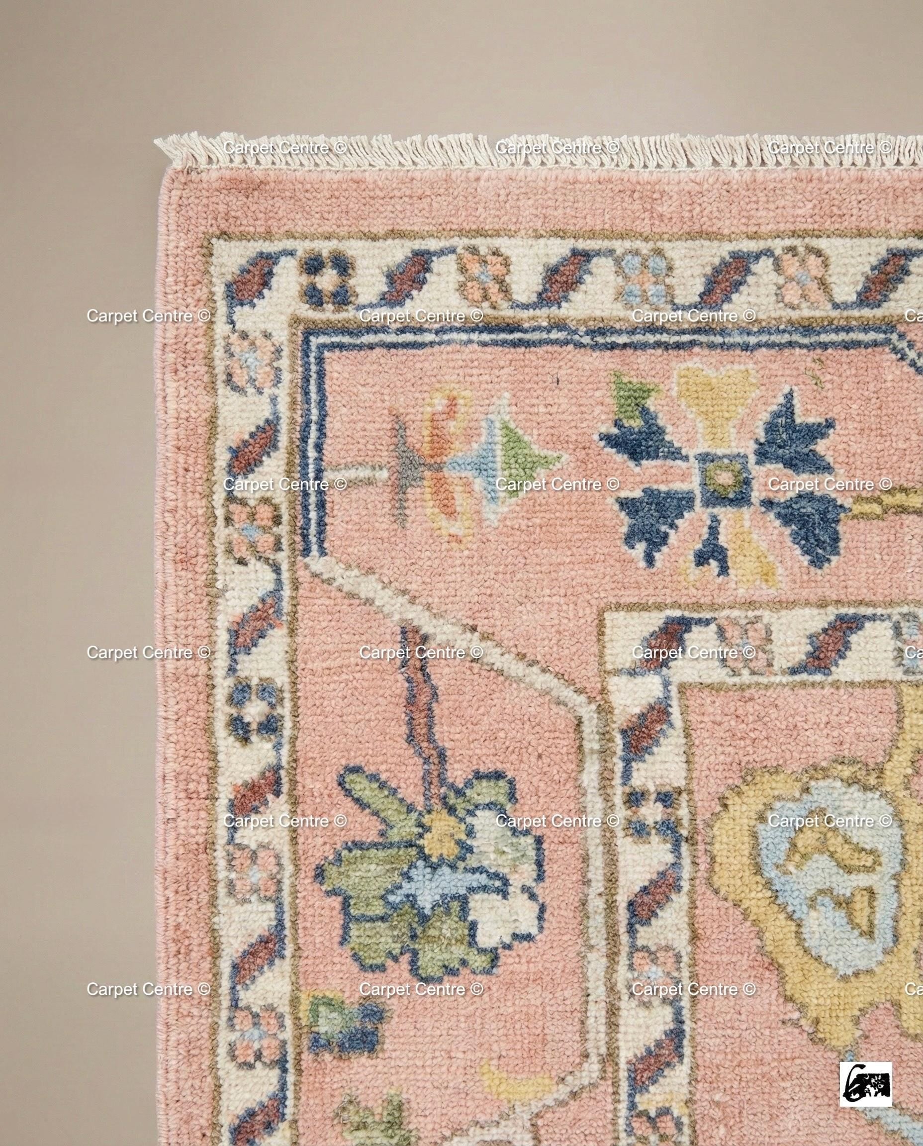 Pink Oushak Rug, Hand Knotted Wool Turkish Carpet, Boho Decor