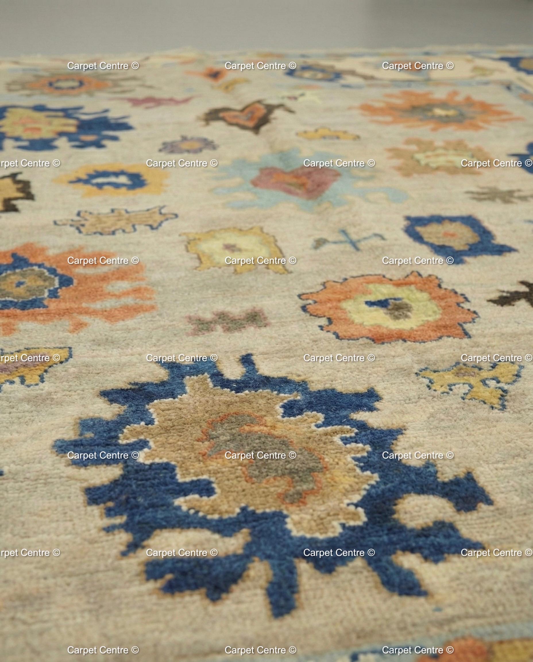Hand-Knotted Wool Oushak Rug, Tribal Geometric Medallions, 8x10
