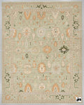 Hand Knotted Oushak Rug, Sage Green Peach Floral Wool Carpet, Turkish Style Area Rug