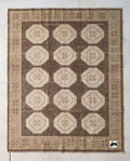 Hand Knotted Oushak Rug | Brown Geometric Wool Carpet | Turkish Tribal Area Rug