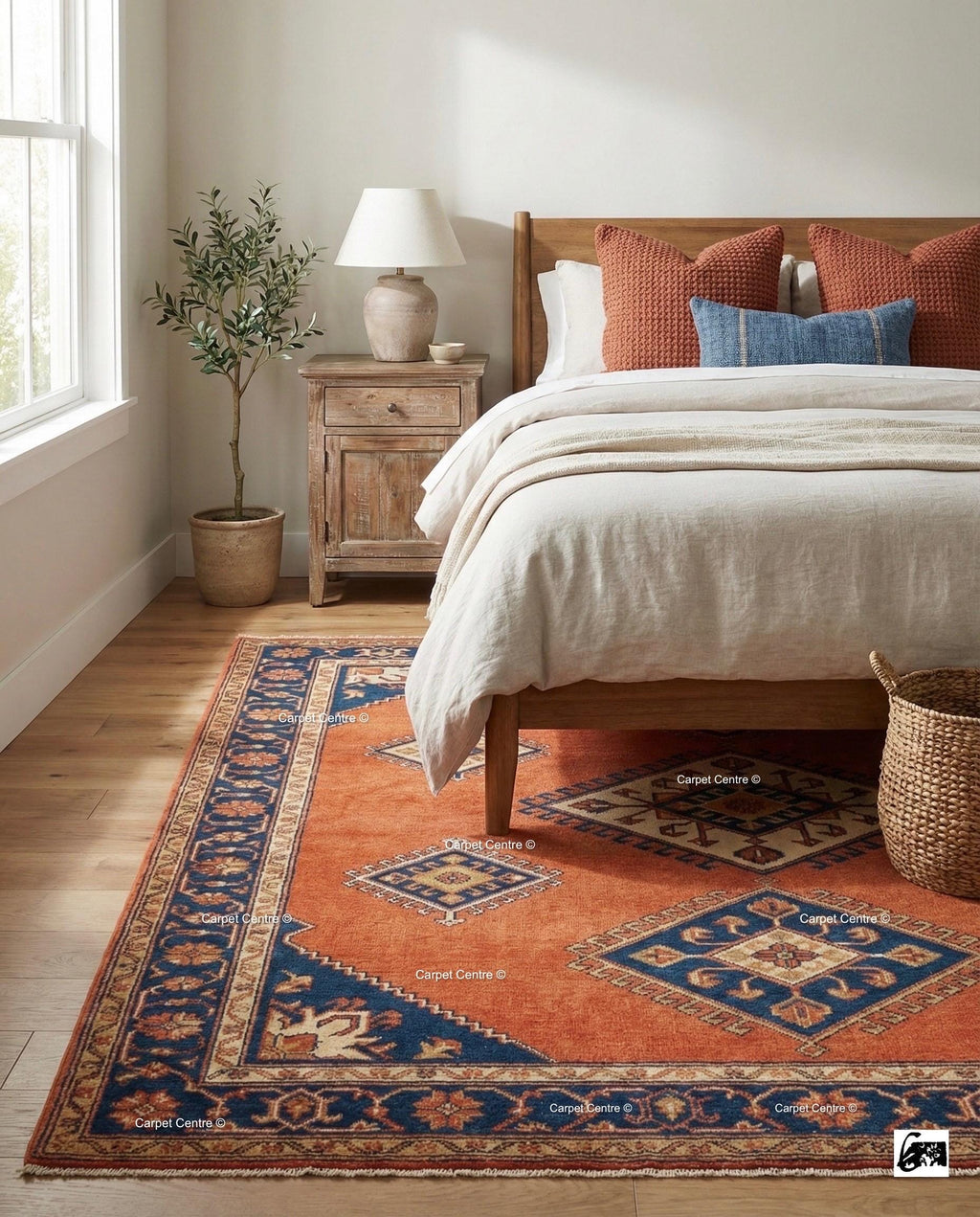 Terracotta Oushak Wool Rug, Hand Knotted Turkish Carpet