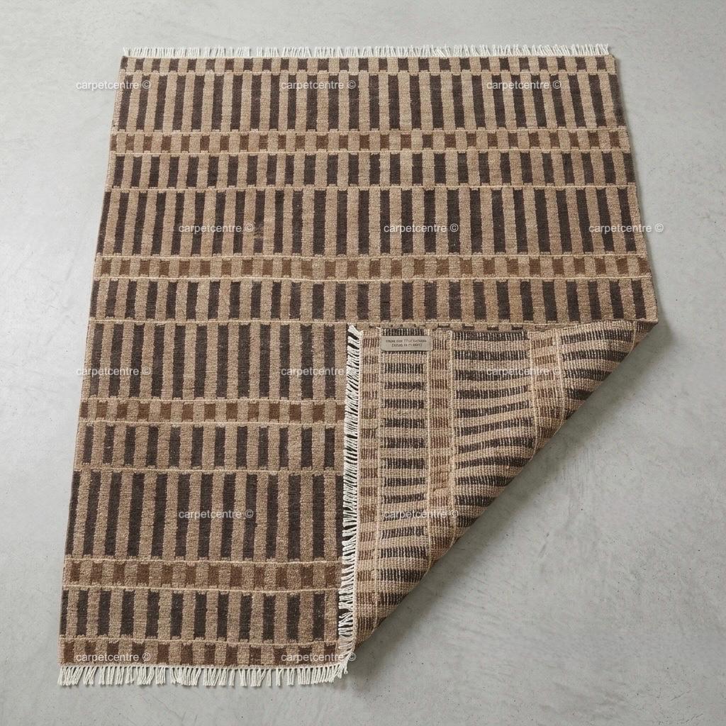 Hand Knotted Wool Rug: Modern Striped, New Zealand Wool, Turkish Knot, Brown Beige Carpet