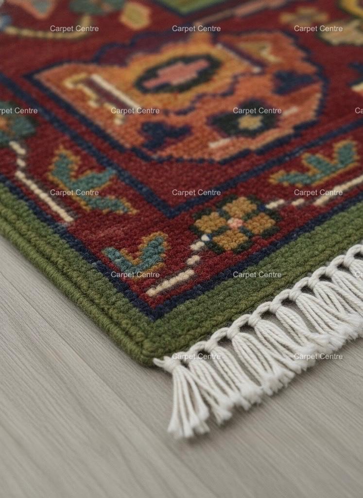 Hand-Knotted Oushak Rug, 100% Handspun Wool, Olive Green, Boho Eclectic