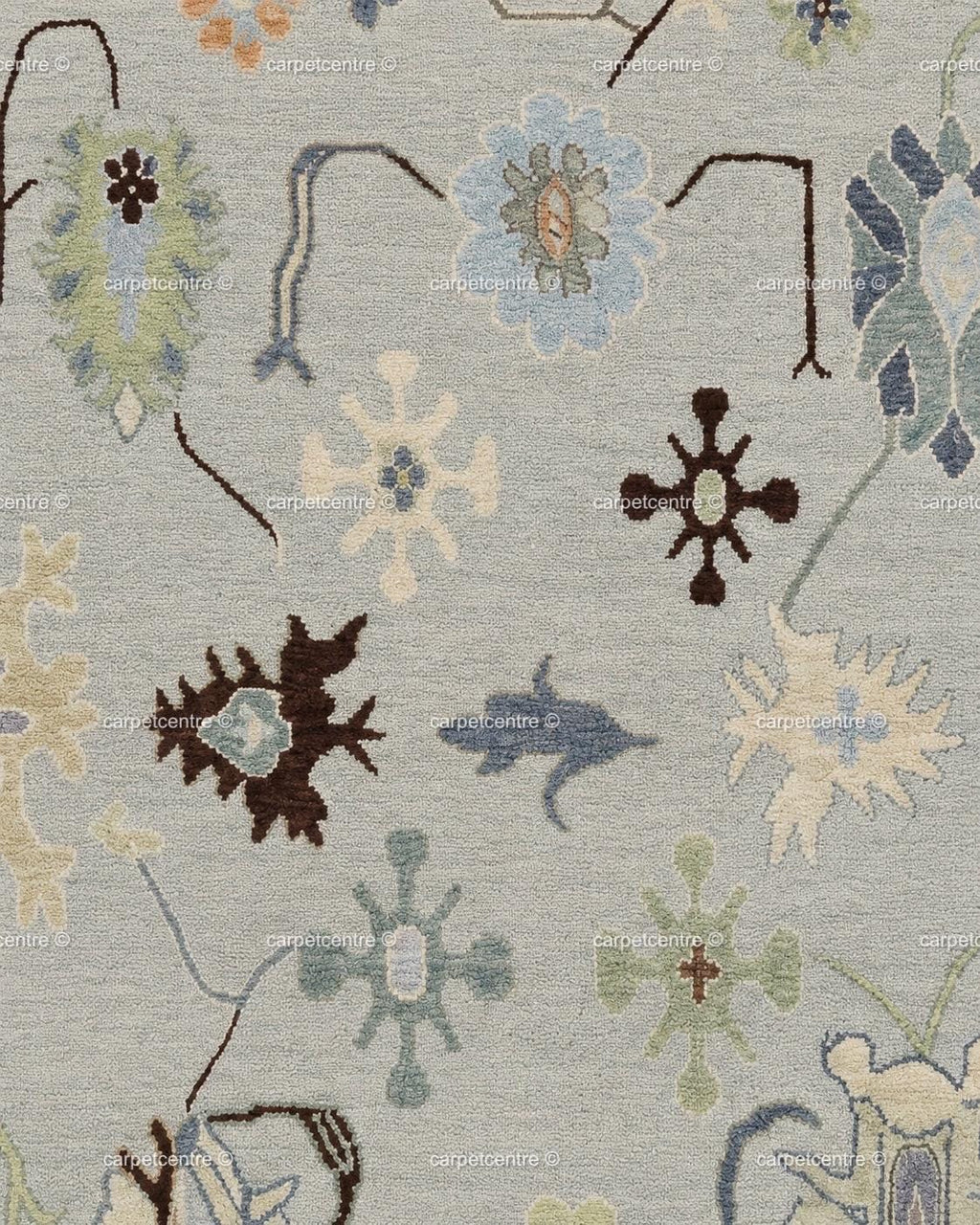 Hand Knotted Oushak Rug: Lavender Border, New Zealand Wool Carpet