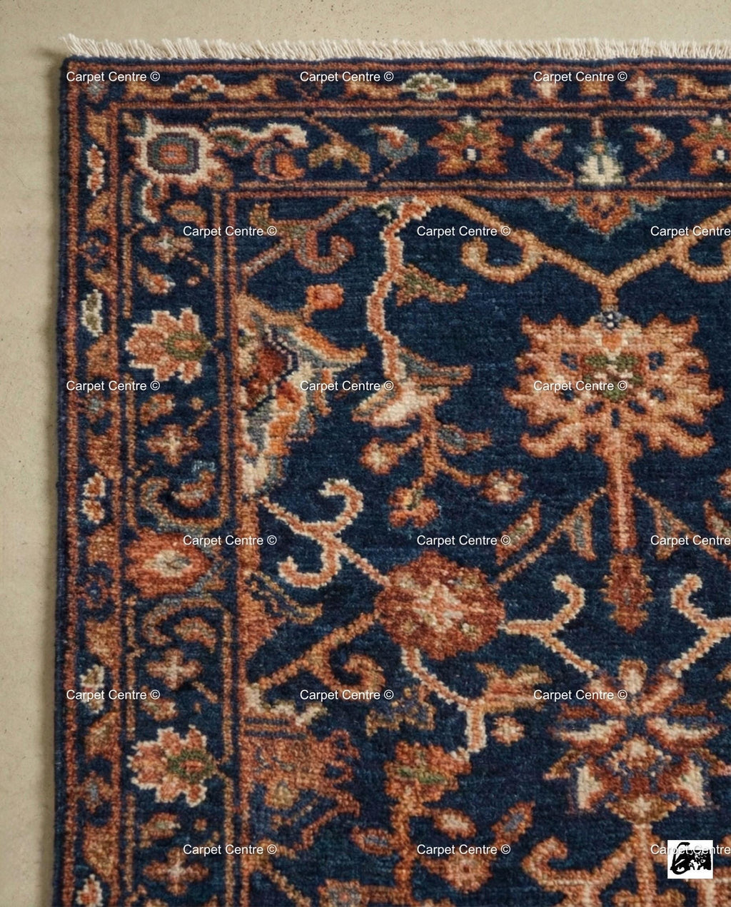 Hand Knotted Navy Blue Oushak Wool Rug, Rustic Floral Entryway Mat
