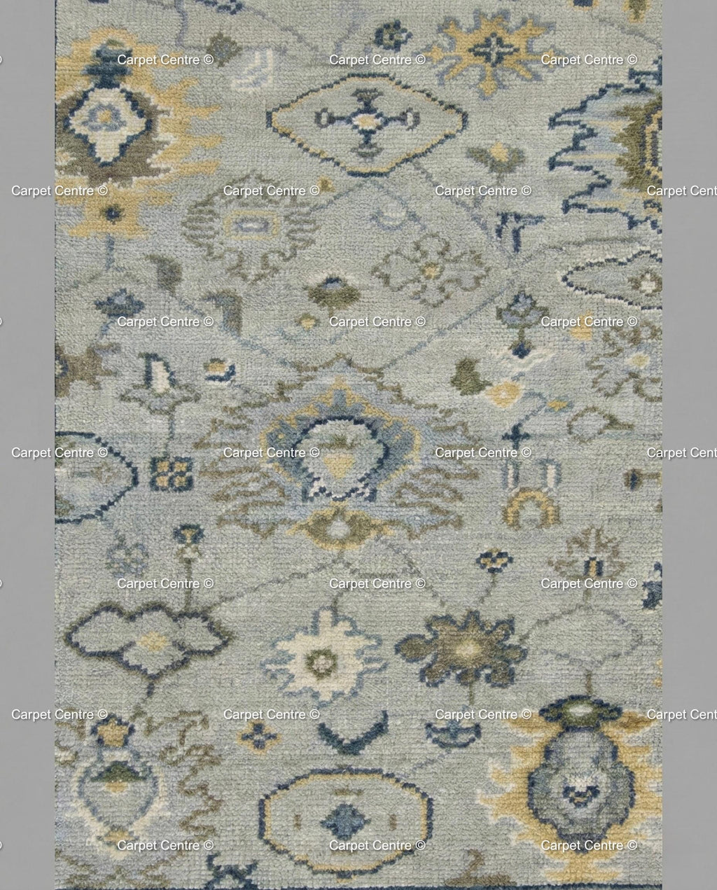 Slate Blue Oushak Rug, Turkish Knot Wool, Vintage Style Medallion