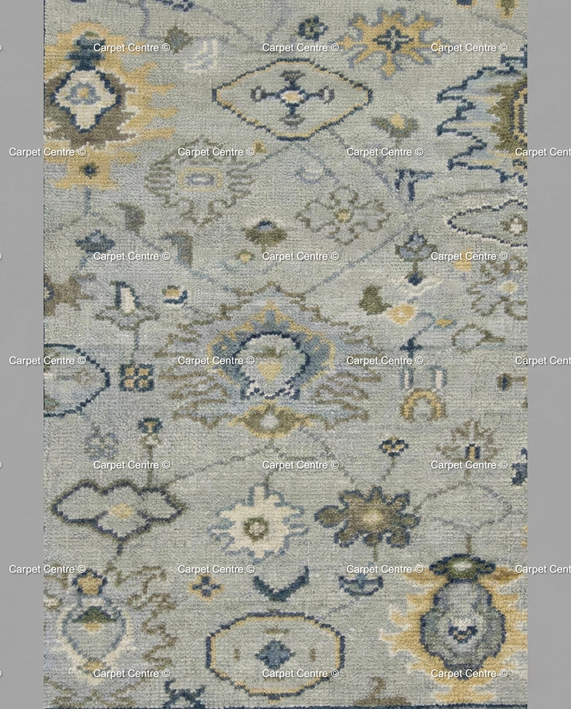 Slate Blue Oushak Rug, Turkish Knot Wool, Vintage Style Medallion