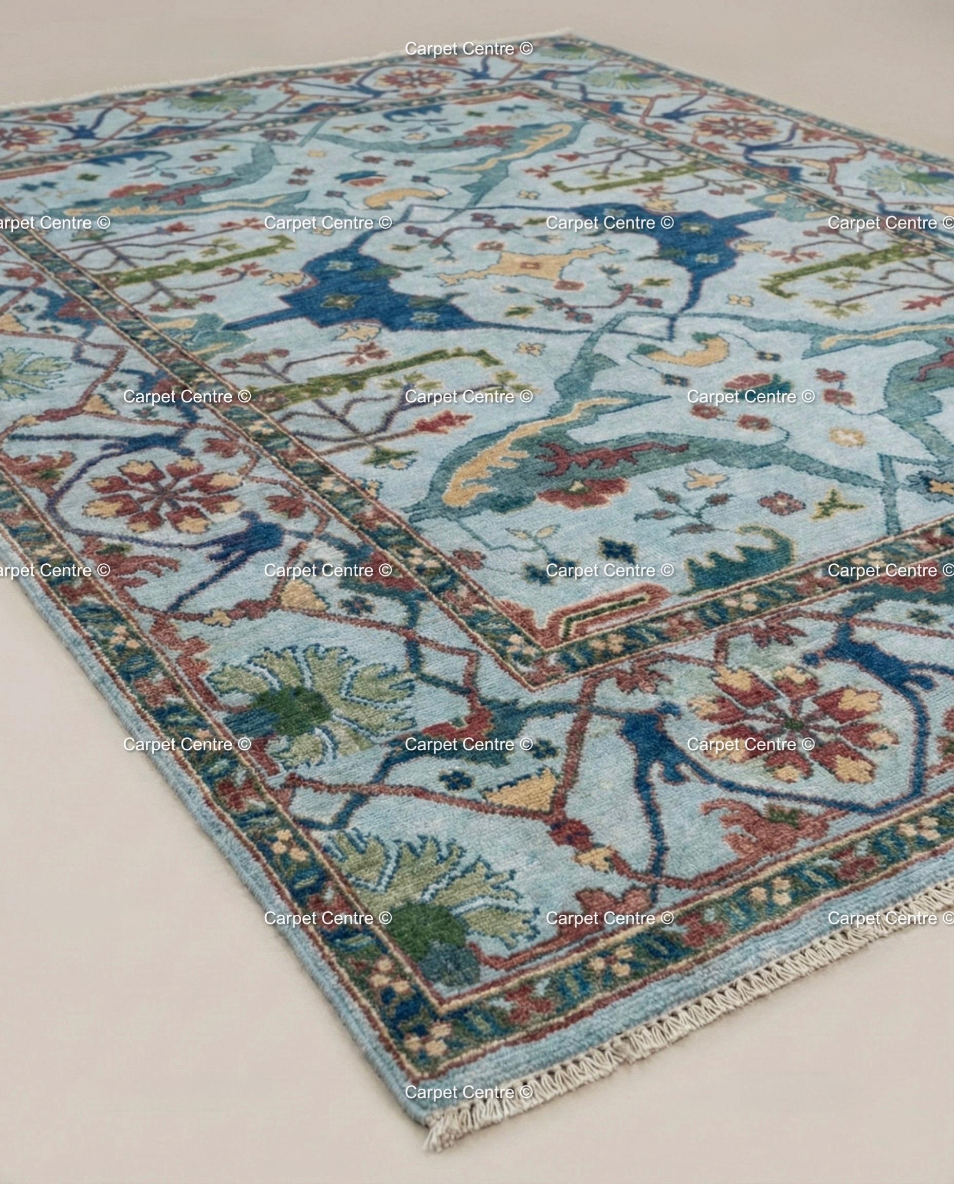 Hand Knotted Wool Oushak Rug, Geometric Serapi Style, Coastal Farmhouse