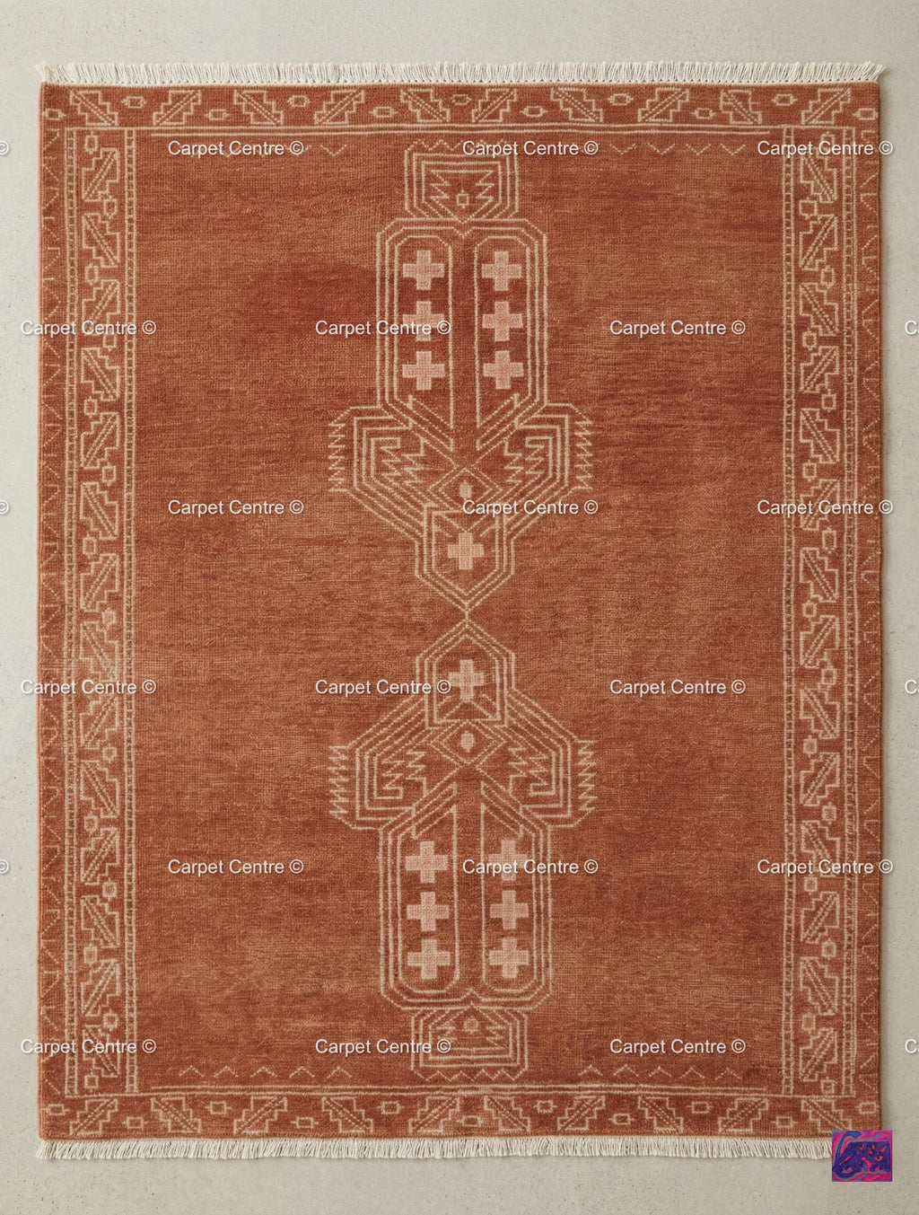 Burnt Orange Oushak Rug, Rust Cream Geometric Turkish Carpet, Boho Living Room 8x10 9x12