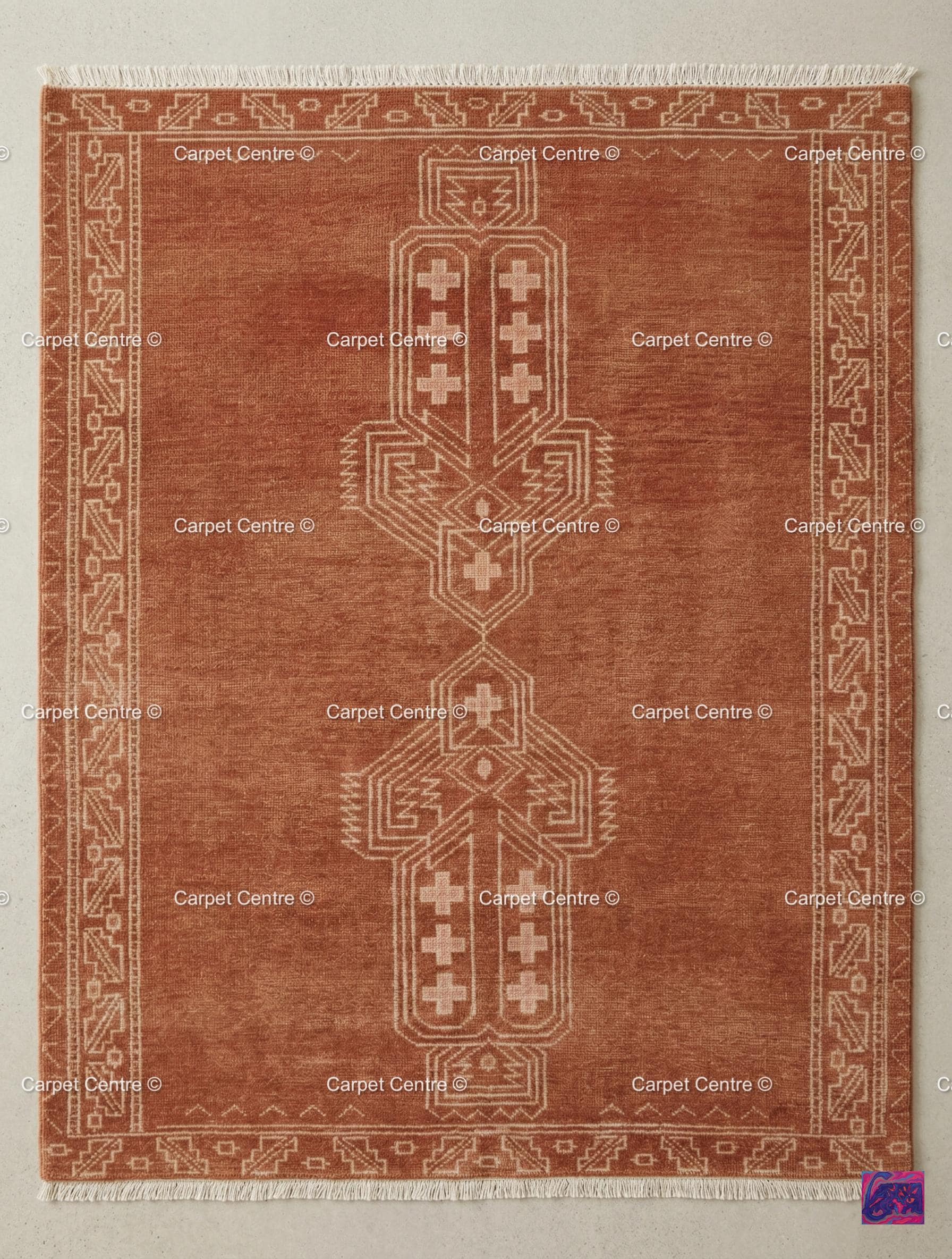 Burnt Orange Oushak Rug, Rust Cream Geometric Turkish Carpet, Boho Living Room 8x10 9x12