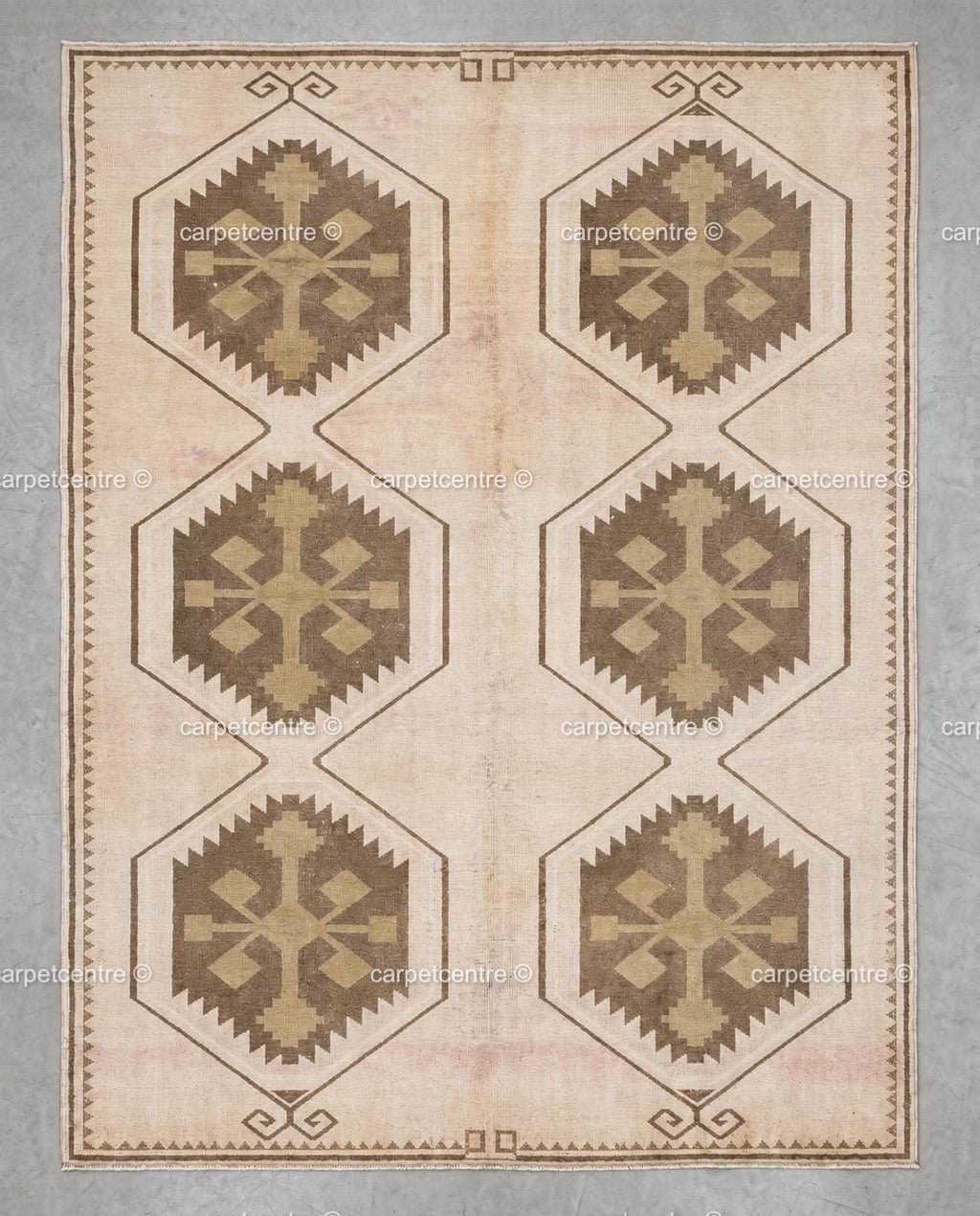 Hand-Knotted Wool Oushak Rug | Neutral Geometric Tribal Carpet, Beige Brown Style