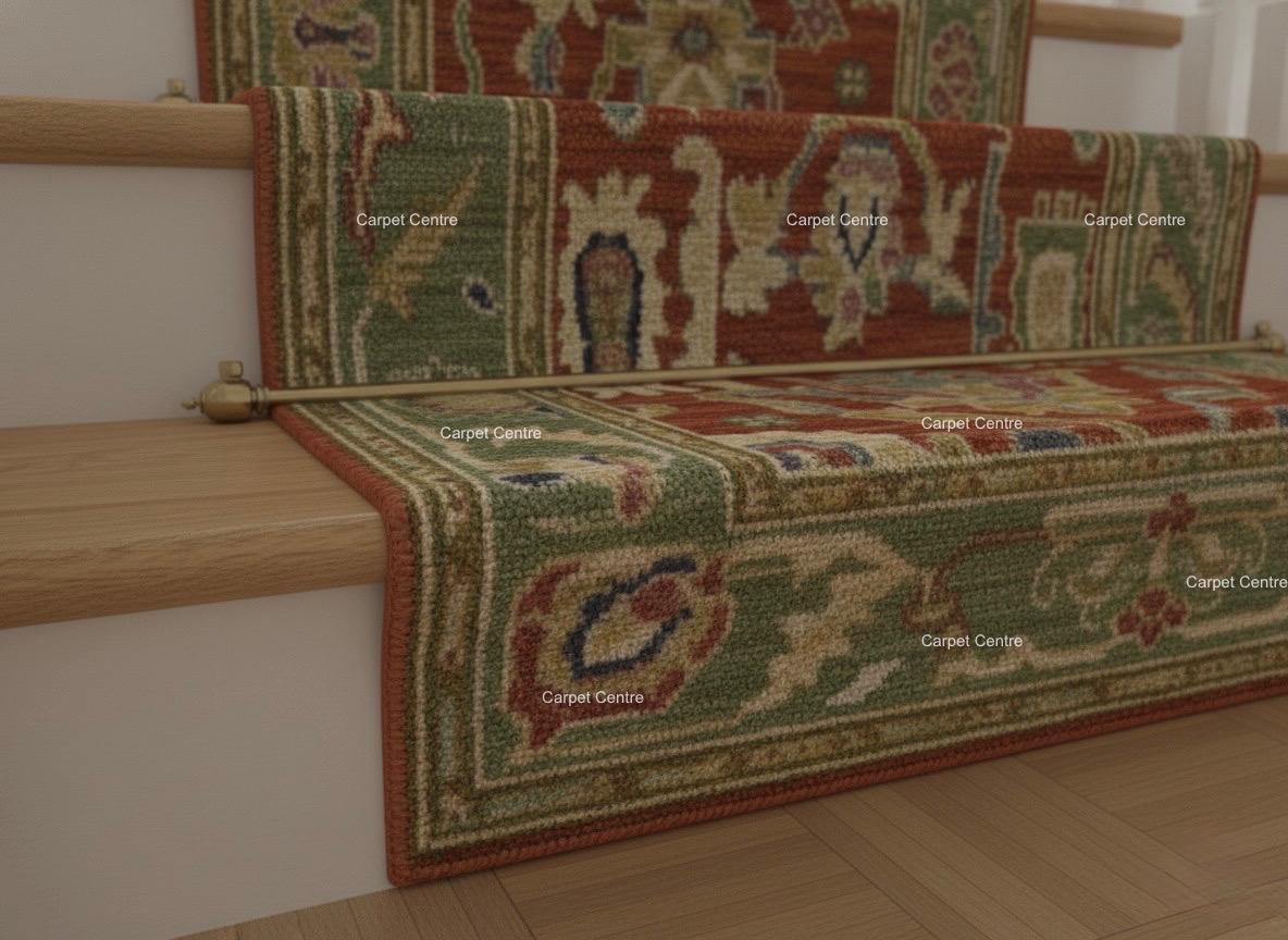 Hand-Knotted Terracotta Runner Rug, Wool Oushak Style, Sage Green